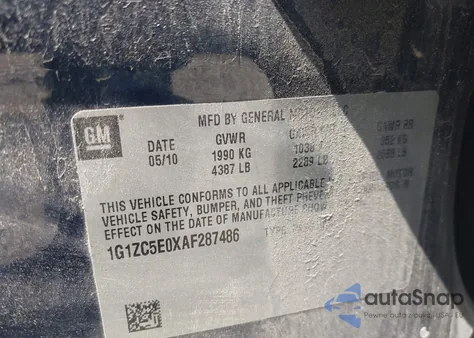 2010 Chevrolet Malibu Lt из США, поврежденный, VIN 1G1ZC5E0XAF287486